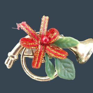 French Horn Christmas Pin Brooch Holiday Jewelry